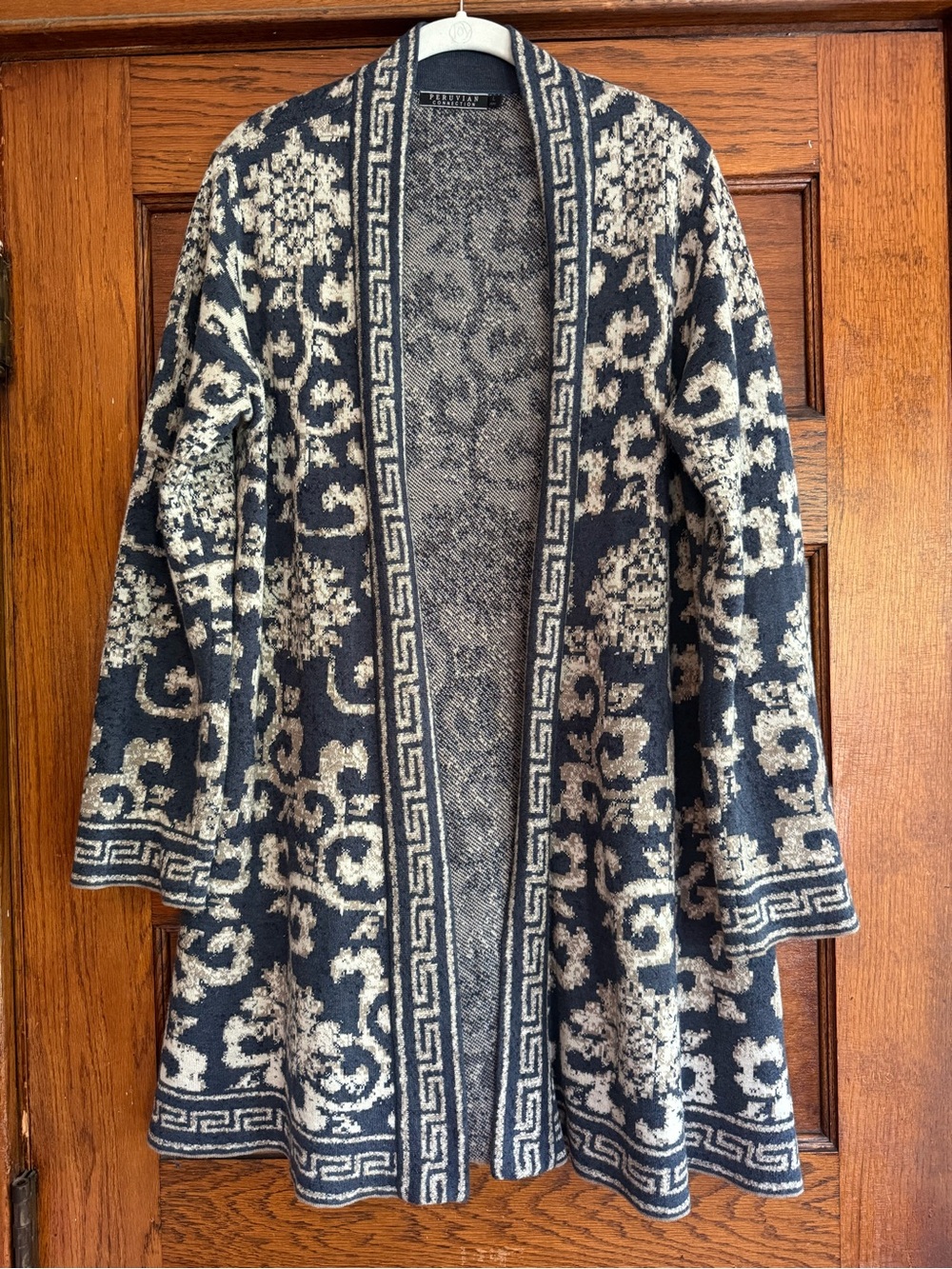 PERUVIAN CONNECTION 100% Pima Cotton Open Front Longline Sweater Cardigan US L